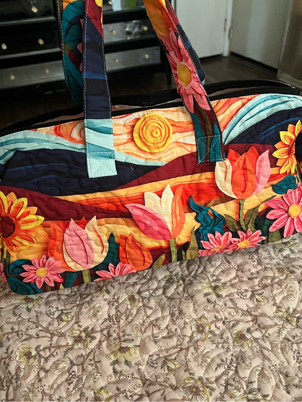 Colorful Floral Quilted Overnight Bag - Multicolor